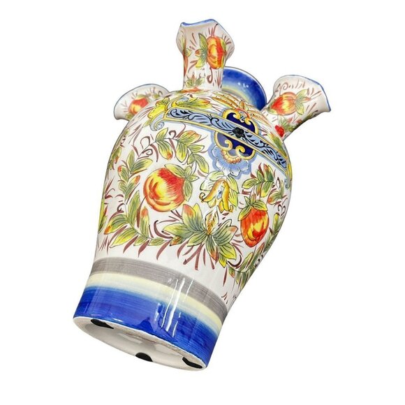 Vintage 6-neck round hand-painted ceramic vase - Picture 7 of 10